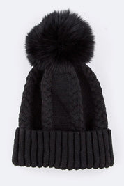 Women's Cashmere Beanie with Raccoon Fur PomPom