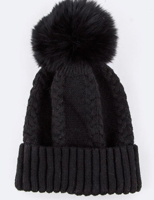 Women's Cashmere Beanie with Raccoon Fur PomPom