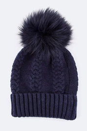 Women's Cashmere Beanie with Raccoon Fur PomPom