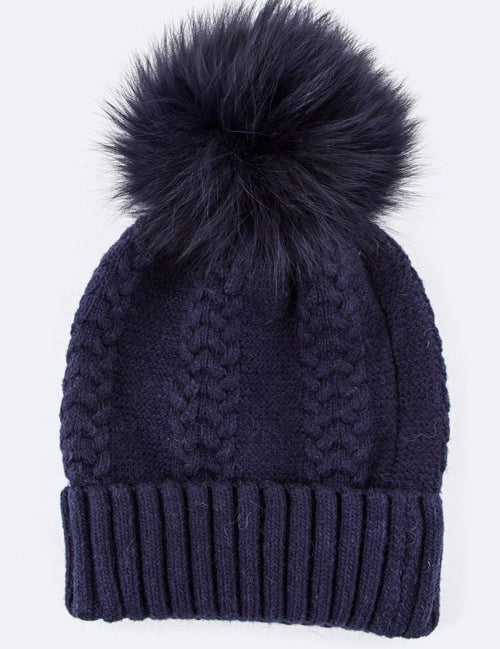 Women's Cashmere Beanie with Raccoon Fur PomPom