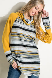 Women's Casual Multi Stripe Turtle Neck Tunic Top