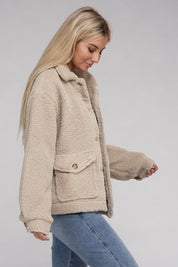 Women's Relaxed Fit Cozy Sherpa Button-Front Jacket