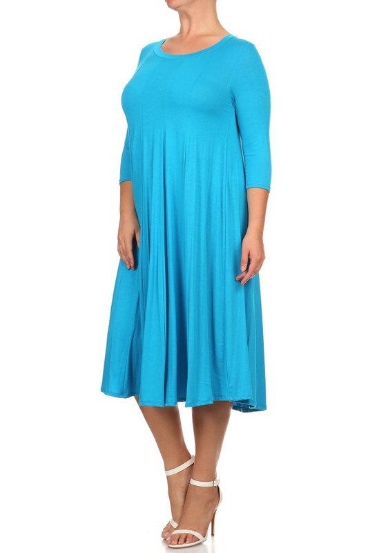 Women's Relaxed 3/4 Sleeve Solid Midi Dress