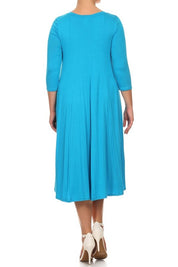 Women's Relaxed 3/4 Sleeve Solid Midi Dress