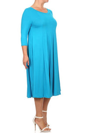 Women's Relaxed 3/4 Sleeve Solid Midi Dress