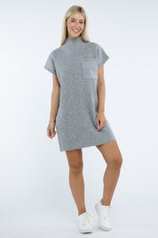 Women's Casual Mock Neck Short Sleeve Sweater Dress