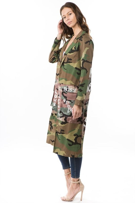 Women's Camouflage Print Open Front Jacket