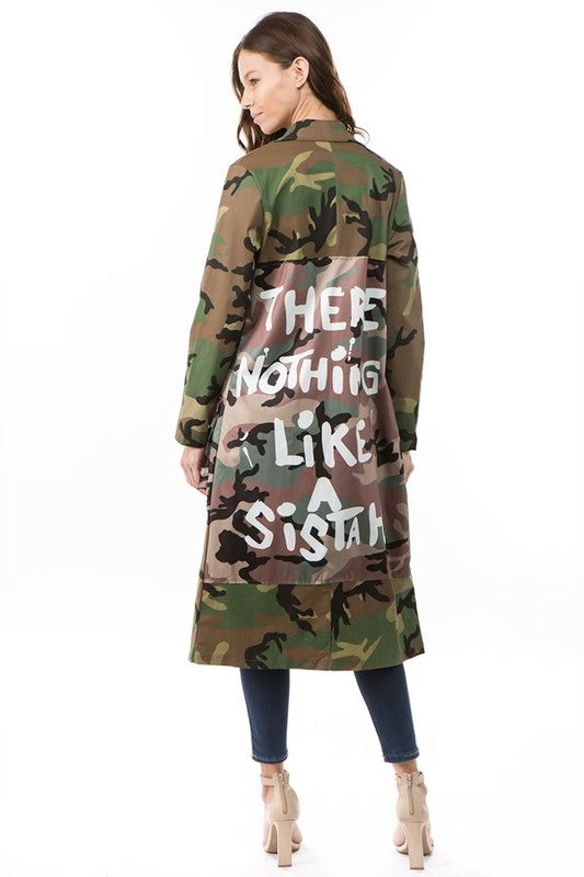 Women's Camouflage Print Open Front Jacket