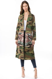 Women's Camouflage Print Open Front Jacket