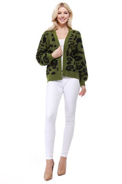 Women's Long Sleeve Leopard Jacquard Open Front Cardigan