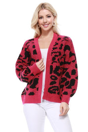 Women's Long Sleeve Leopard Jacquard Open Front Cardigan