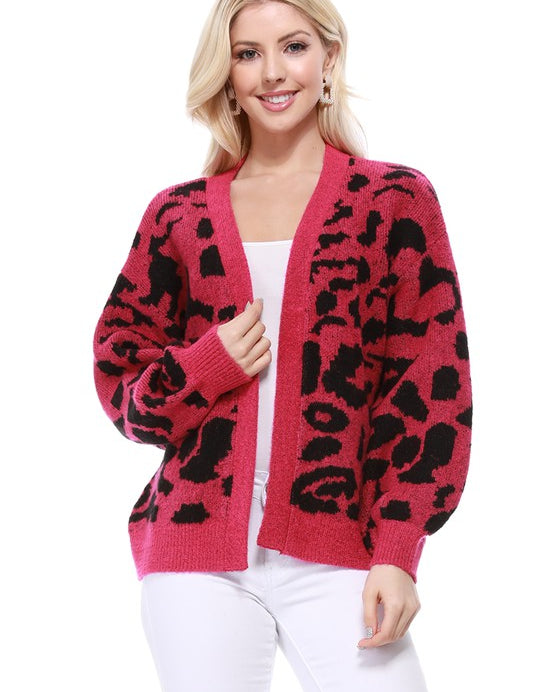 Leopard Jacquard Open Front Shrug Cardigan