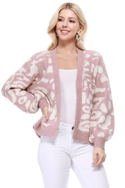 Women's Long Sleeve Leopard Jacquard Open Front Cardigan