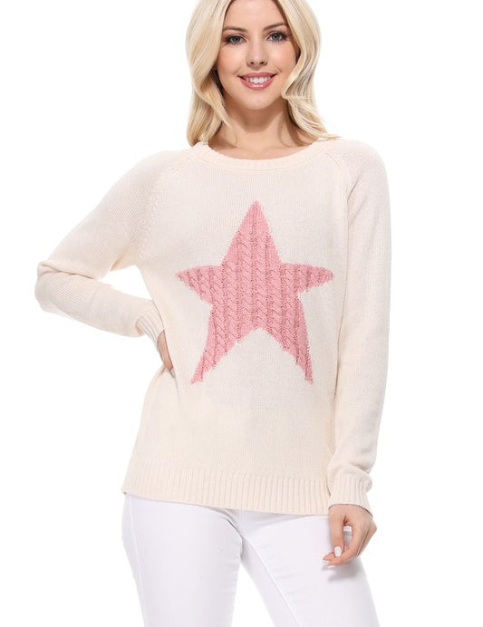 Women's Casual Star Jacquard Round Neck Pullover Sweater