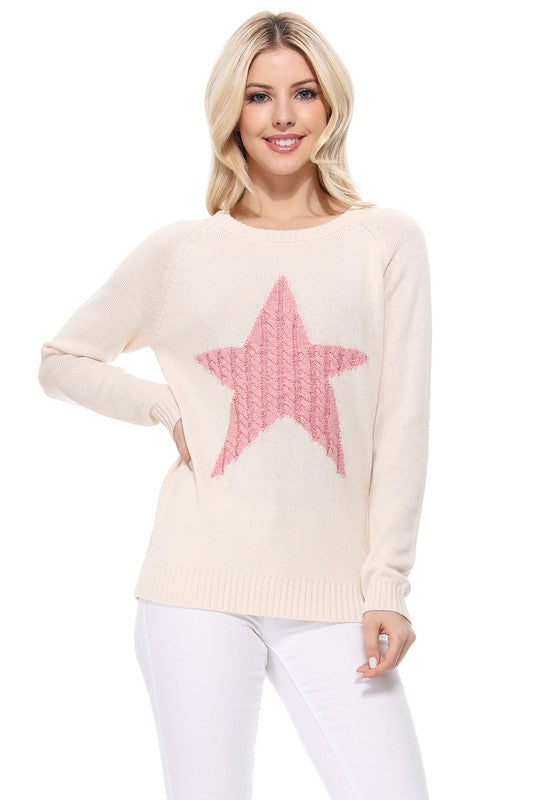 Women's Casual Star Jacquard Round Neck Pullover Sweater