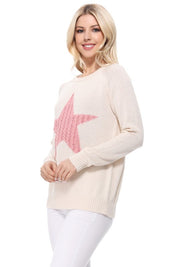 Women's Casual Star Jacquard Round Neck Pullover Sweater