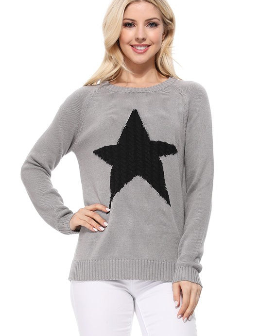 Women's Casual Star Jacquard Round Neck Pullover Sweater