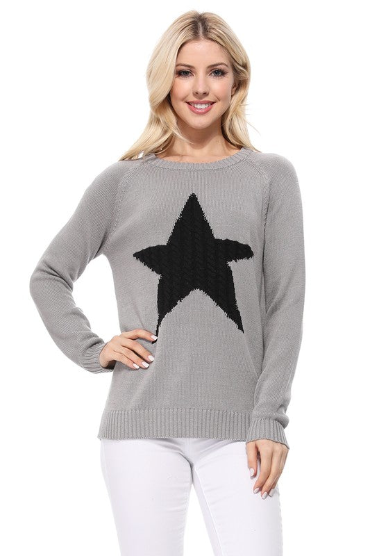 Women's Casual Star Jacquard Round Neck Pullover Sweater