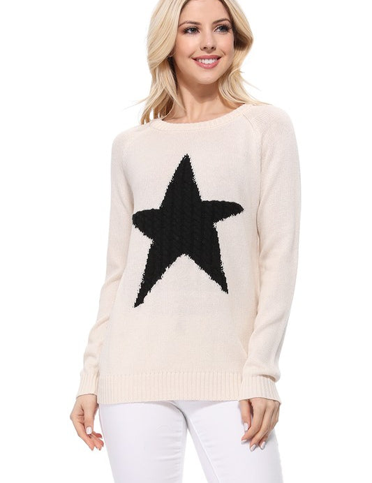 Women's Casual Star Jacquard Round Neck Pullover Sweater