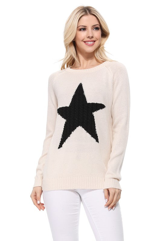 Women's Casual Star Jacquard Round Neck Pullover Sweater