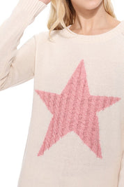 Women's Casual Star Jacquard Round Neck Pullover Sweater