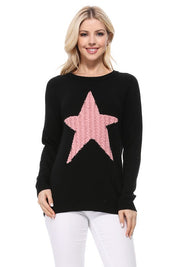 Women's Casual Star Jacquard Round Neck Pullover Sweater