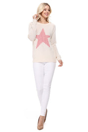 Women's Casual Star Jacquard Round Neck Pullover Sweater