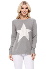 Women's Casual Star Jacquard Round Neck Pullover Sweater