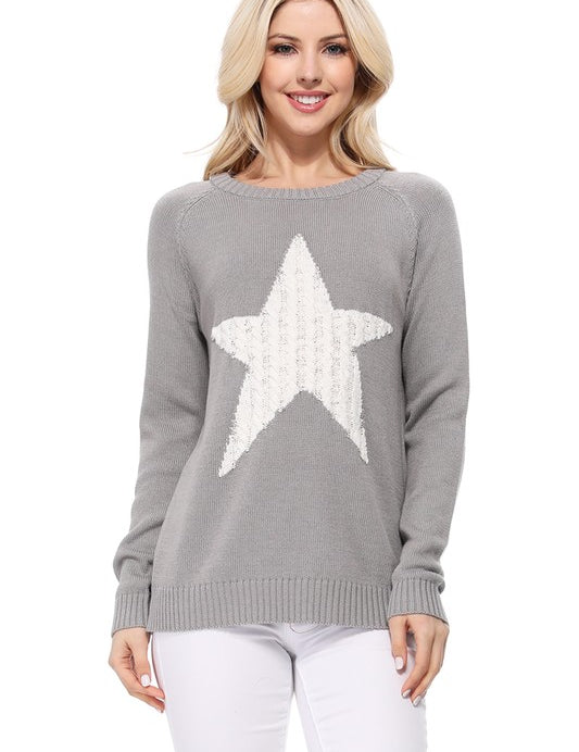 Women's Casual Star Jacquard Round Neck Pullover Sweater