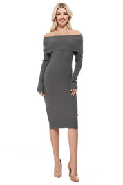 Women's Off-Shoulder Slim Fit Midi Knit Dress