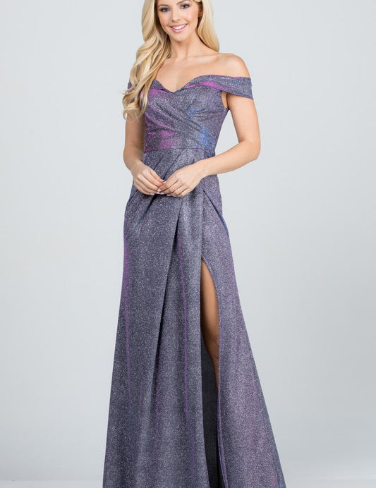 Women's Off The Shoulder Glittery Jacquard Gown