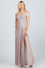 Women's Off The Shoulder Glittery Jacquard Gown