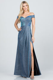 Women's Off The Shoulder Glittery Jacquard Gown