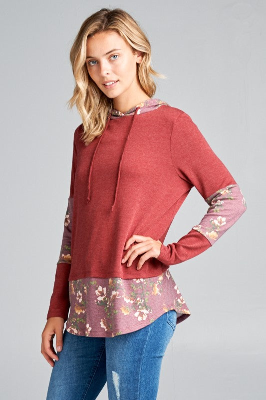 Women's Casual Flower Print Hoodie Tunic Top