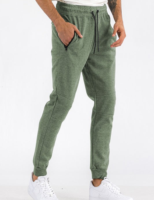 Men's Heathered Joggers with Elastic Waist and Pockets