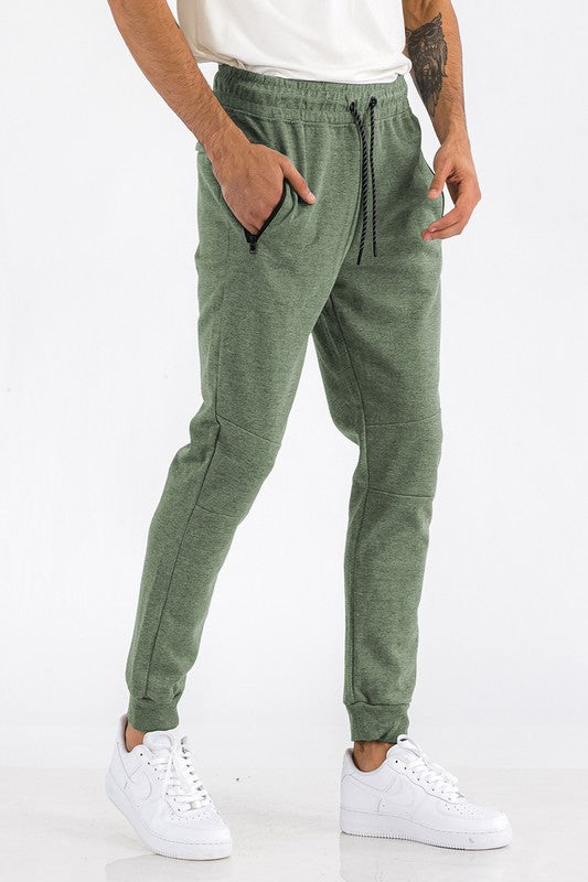 Men's Heathered Joggers with Elastic Waist and Pockets