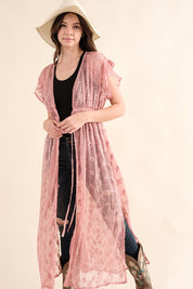 Women's Chiffon Embroidery Lace Kimono Duster Cardigan