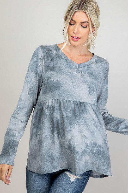 Plus Size Casual Tie Dye Babydoll Top