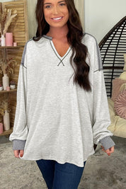 Women's Ribbed V Neck Sweatshirt