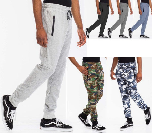 Men's Heathered Joggers with Elastic Waist and Pockets