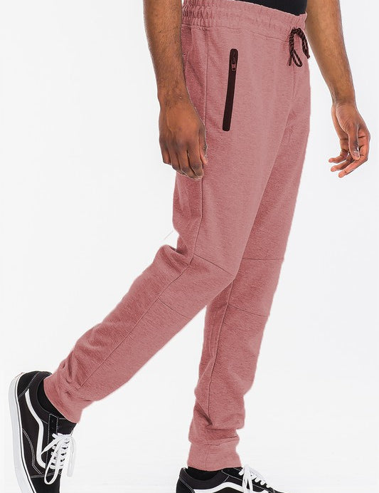 Men's Heathered Joggers with Elastic Waist and Pockets