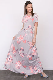 Women's Short Sleeve Floral Maxi Dress