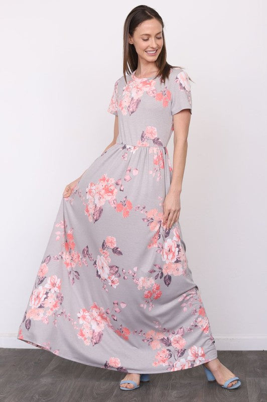 Women's Short Sleeve Floral Maxi Dress