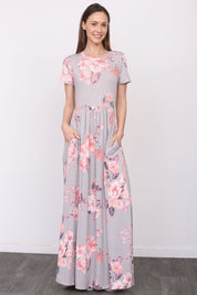 Women's Short Sleeve Floral Maxi Dress