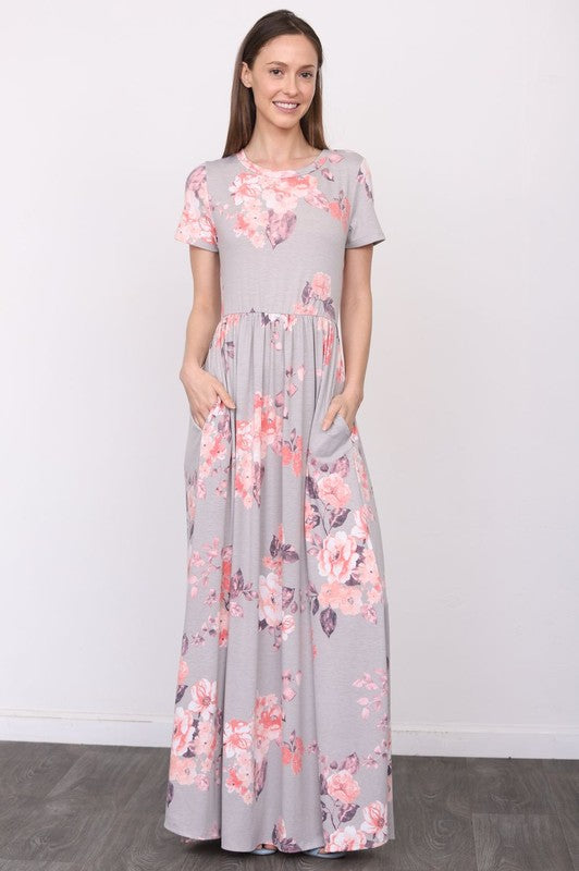 Women's Short Sleeve Floral Maxi Dress