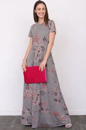 Women's Short Sleeve Floral Maxi Dress