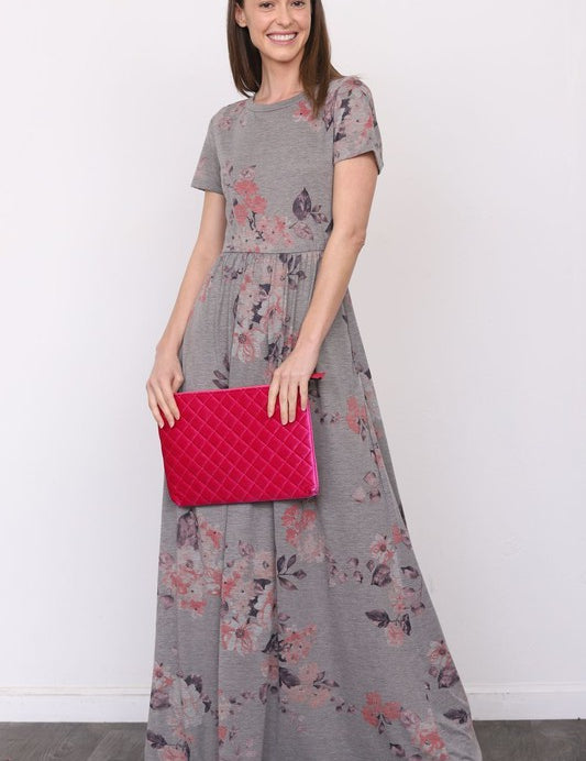 Women's Short Sleeve Floral Maxi Dress