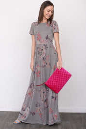 Women's Short Sleeve Floral Maxi Dress