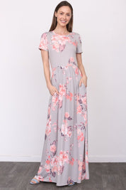 Women's Short Sleeve Floral Maxi Dress