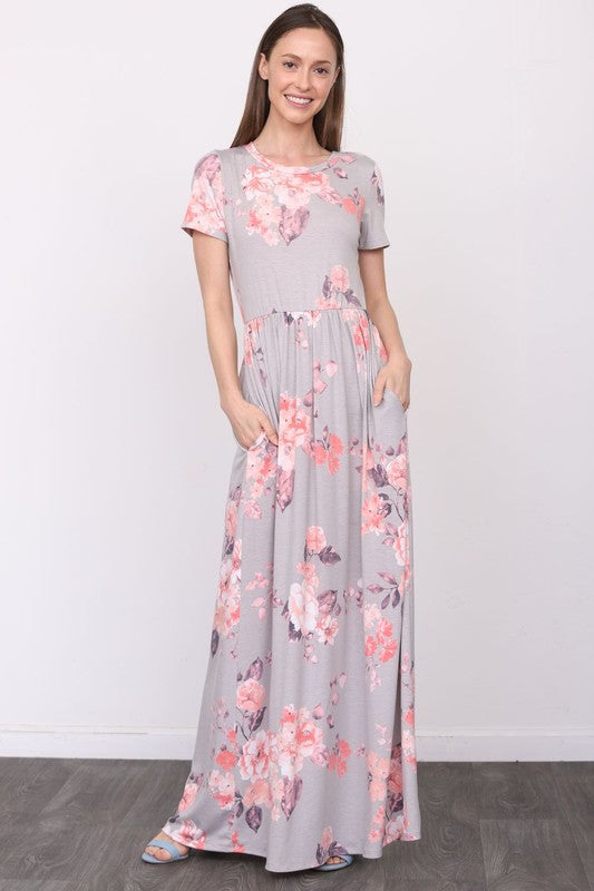 Women's Short Sleeve Floral Maxi Dress